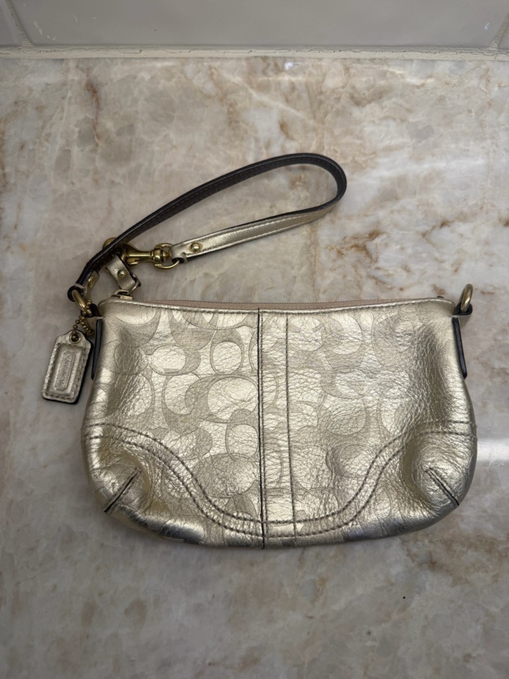 Coach Metallic Gold Signature Wristlet Clutch